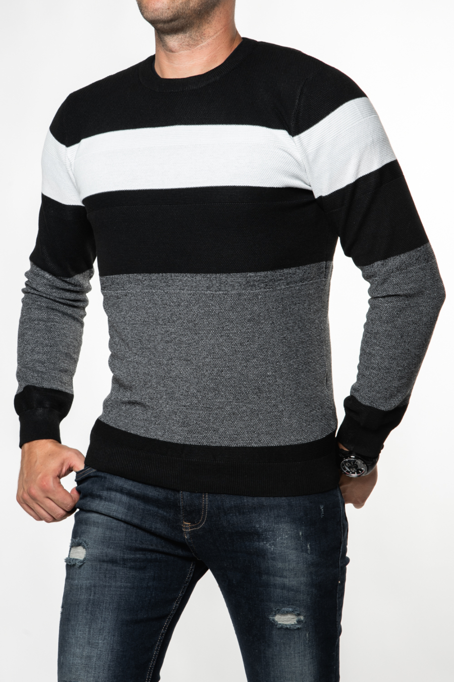 Moški pulover JH-3235, črn-bel