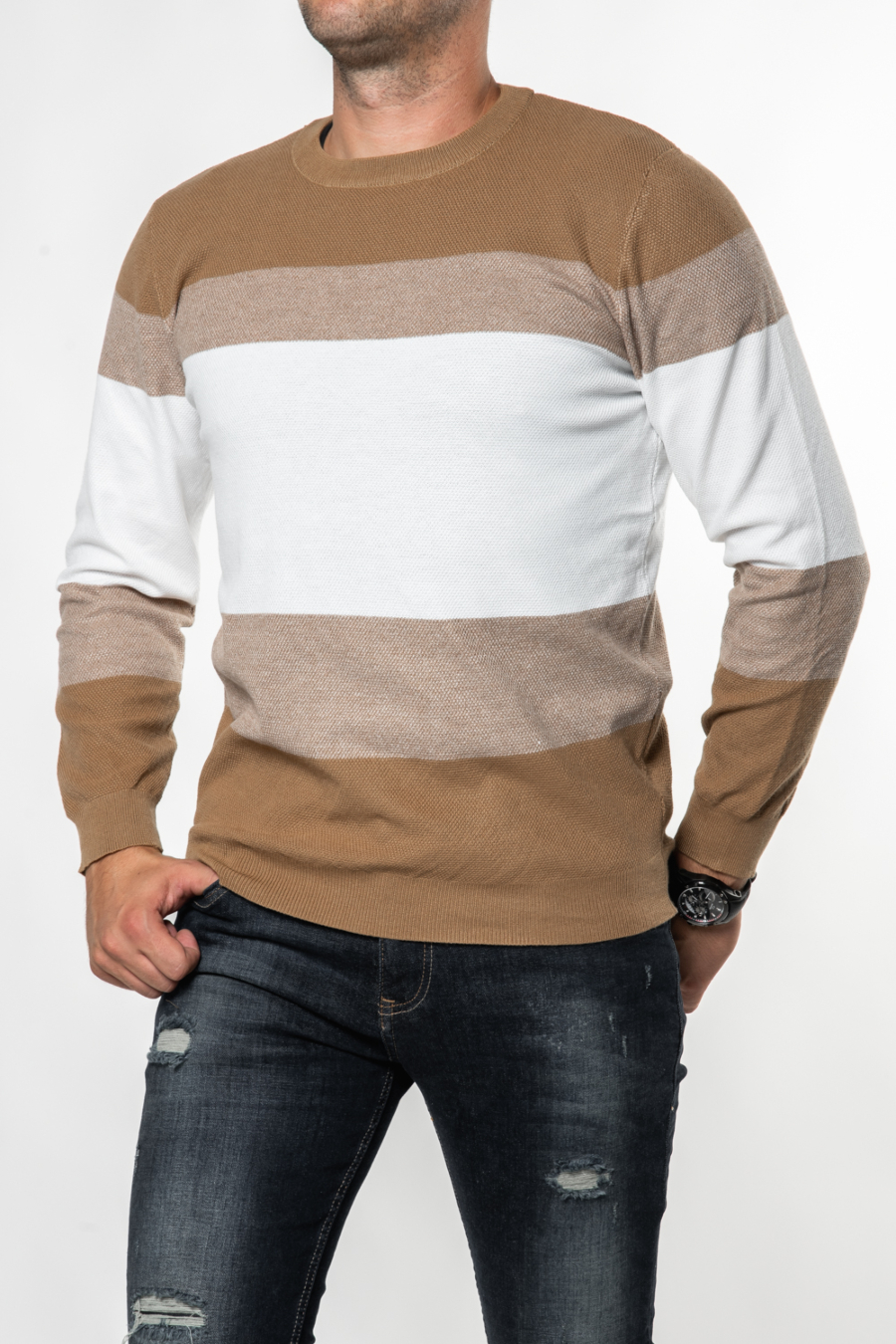 Moški pulover JH-3234, rjav-bel